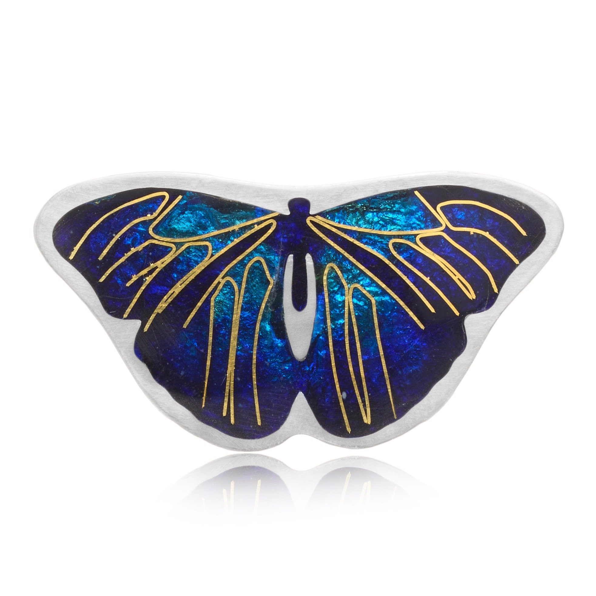 small blue butterfly pendant made with the cloisonne technique, with a sterling silver chain